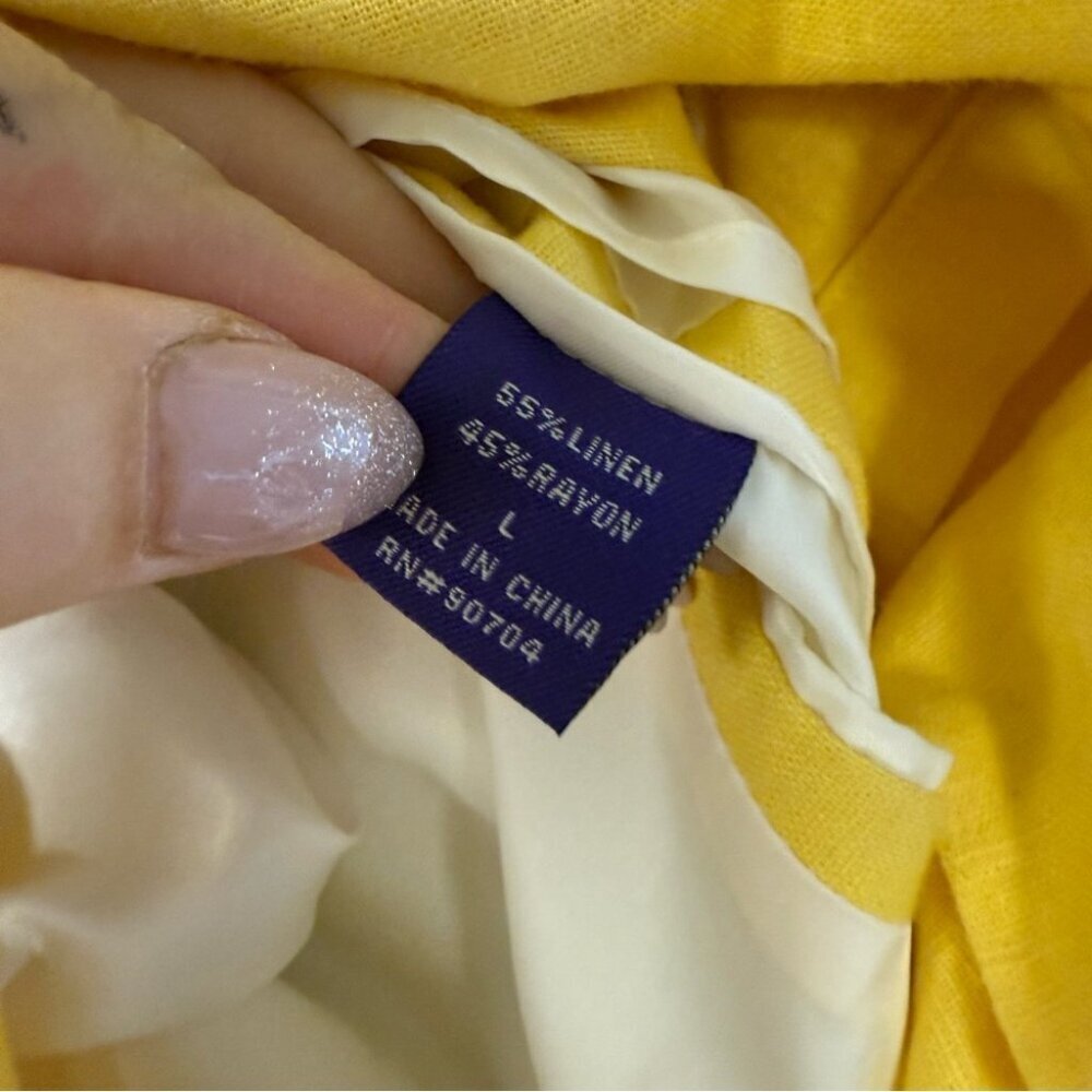 Alan Flusser Yellow Linen Blend Blazer Lightweight Tailored Jacket Large - Picture 11 of 12